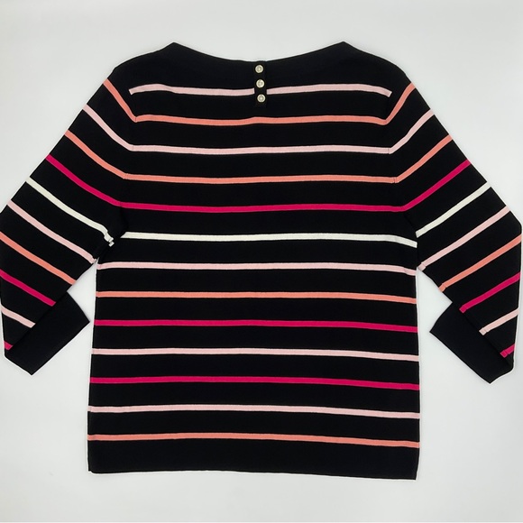 Talbots NWOT Striped Boat Neck Cotton Sweater Black Pink Button Back Detail XLP - Picture 13 of 16